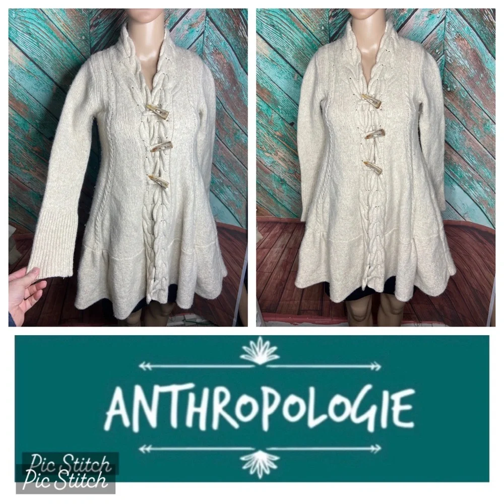 Anthropologie Angel Of The North Lambswool Blend Braided Toggle Cardigan Sweater